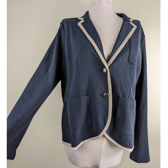 Lands End Knit Blazer Navy with Gray Trim Tailored Plus Size16 - Picture 12 of 13